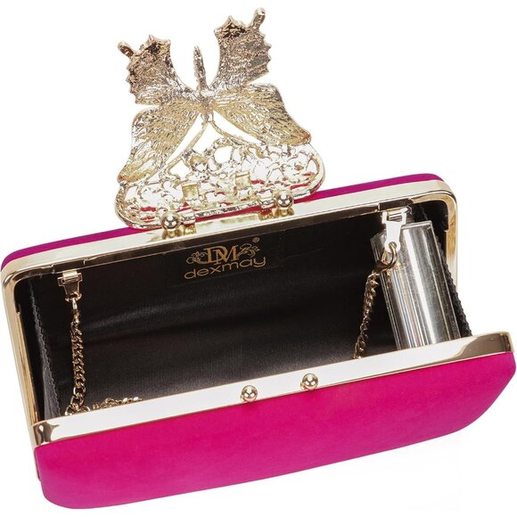 ⚡Women\'s Pink Velvet Fabric Butterfly Clasp Crystal Formal Party Clutch Bag